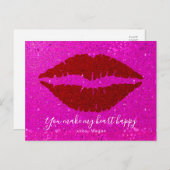 レッドリップピンクグリッターバレンタインデーハート幸せ シーズンポストカード (正面/裏面)