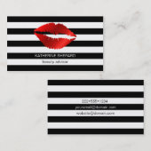 レッドリップブラック&ホワイトストライプ美しい 名刺 (正面/裏面)