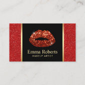 レッドリップメイクアップアーティストトレンディーレッドグリッターサロン 名刺 (正面)