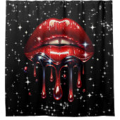 レッドリップルドリッピンググリッターグラムスパークル シャワーカーテン (正面)