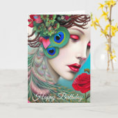 レッドリップ&バラピーコック抽象芸術 カード (黄色い花)