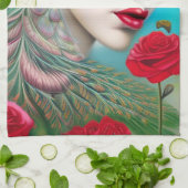 レッドリップ&バラピーコック抽象芸術 キッチンタオル (折り畳み)