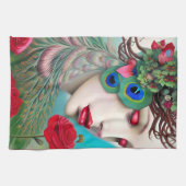 レッドリップ&バラピーコック抽象芸術 キッチンタオル (横)