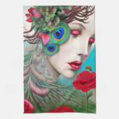 レッドリップ&バラピーコック抽象芸術 キッチンタオル (縦)