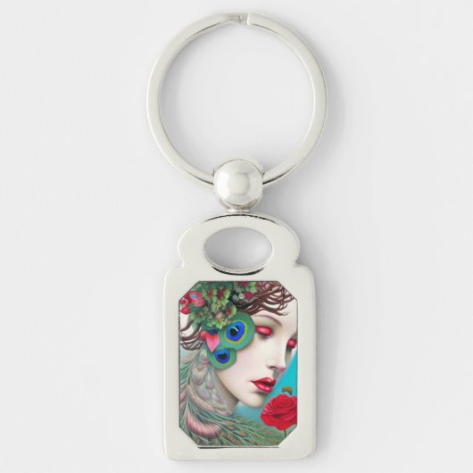 レッドリップ&バラピーコック抽象芸術 キーホルダー (正面)