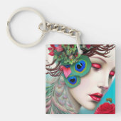 レッドリップ&バラピーコック抽象芸術 キーホルダー (正面)