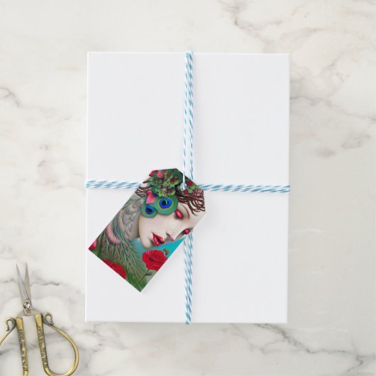 レッドリップ&バラピーコック抽象芸術 ギフトタグ (より糸付き)