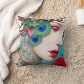 レッドリップ&バラピーコック抽象芸術 クッション (ブランケット)