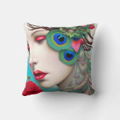 レッドリップ&バラピーコック抽象芸術 クッション (裏面)