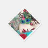 レッドリップ&バラピーコック抽象芸術 スタンダードカクテルナプキン (角)