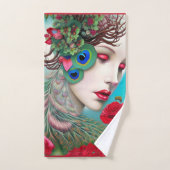 レッドリップ&バラピーコック抽象芸術 バスタオルセット (ハンドタオル)