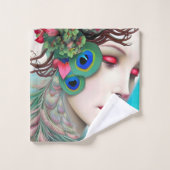 レッドリップ&バラピーコック抽象芸術 バスタオルセット (ウォッシュタオル)