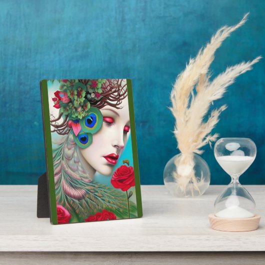 レッドリップ&バラピーコック抽象芸術 フォトプラーク (側面)