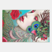 レッドリップ&バラピーコック抽象芸術 ラッピングペーパーシート (正面2)