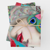 レッドリップ&バラピーコック抽象芸術 ラッピングペーパーシート (インサイチュ)