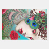 レッドリップ&バラピーコック抽象芸術 ラッピングペーパーシート (正面)