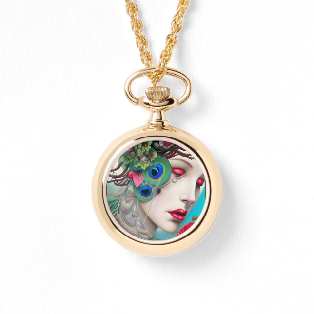 レッドリップ&バラピーコック抽象芸術 腕時計 (正面)