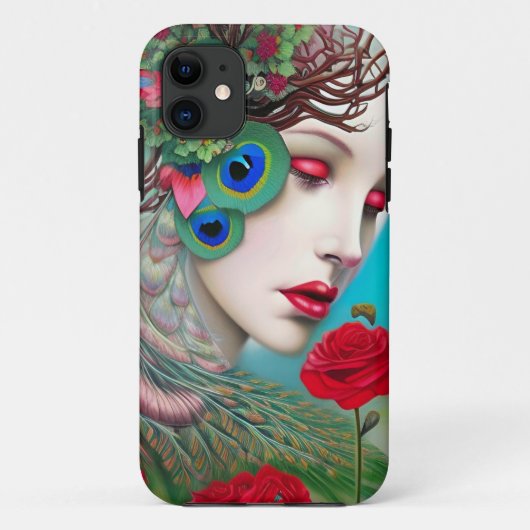レッドリップ&バラピーコック抽象芸術 Case-Mate iPhoneケース (裏面)