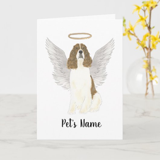 レッドリバーホワイトイングリッシュスリンガースパニエル犬悔やみや弔慰 カード (黄色い花)