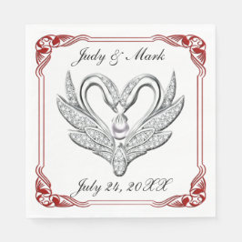 レッドリボンシルバースワンス紙ナプキンス スタンダードランチョンナプキン