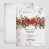 レッドリボンピネコーンツリーホリーベリーパーティー 招待状 (正面/裏面)