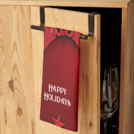 レッドリボンフローラホリデークリスマスキッチンタオル キッチンタオル