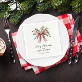 レッドリボンボウウォーター色シンプルホリーホリデイ スタンダードカクテルナプキン