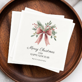 レッドリボンボウウォーター色シンプルホリーホリデイ スタンダードカクテルナプキン