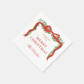 レッドリボンボウグリーンクリスマスパーティー スタンダードカクテルナプキン (角)