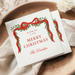 レッドリボンボウグリーンクリスマスパーティー スタンダードカクテルナプキン