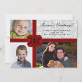 レッドリボンボウ、3枚の写真付きホリデーグリーティングカード シーズンカード (正面)