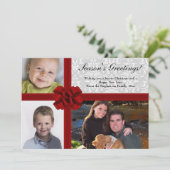 レッドリボンボウ、3枚の写真付きホリデーグリーティングカード シーズンカード (スタンド正面)