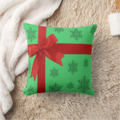 レッドリボンボーグリーンクリスマススノーフレーク クッション (ブランケット)