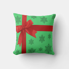 レッドリボンボーグリーンクリスマススノーフレーク クッション