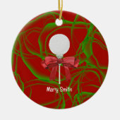 レッドリボン付きゴルフボール セラミックオーナメント (正面)