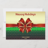 レッドリボン金ゴールドホリデークリスマスカード シーズンカード (正面)