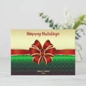 レッドリボン金ゴールドホリデークリスマスカード シーズンカード (スタンド正面)