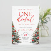 レッドリボン ウィンター ワンダーランド 1歳誕生日 招待状 (スタンド正面)