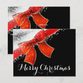 レッドリボン & スパークル シック ブラック ホリデー クリスマス (正面/裏面)