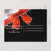 レッドリボン & スパークル シック ブラック ホリデー クリスマス (裏面)