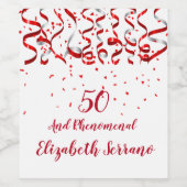 レッドリボン&紙吹雪50と驚異的な誕生日 ワインラベル (シングルラベル)