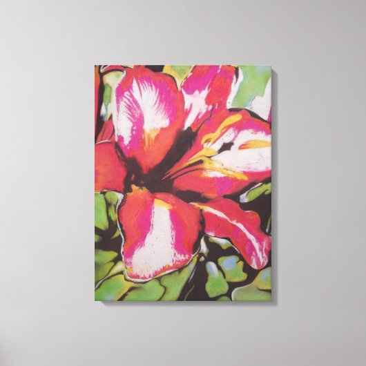 レッドリリー花モダンオリジナル絵画アート キャンバスプリント (正面)