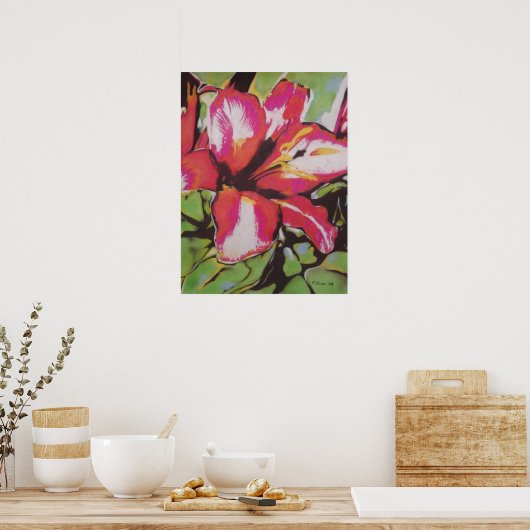 レッドリリー花モダンオリジナル絵画アート ポスター (キッチン)