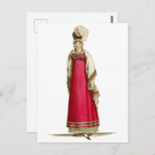レッドリージェンシードレス、ファッションスケッチ1800s ポストカード (正面/裏面)