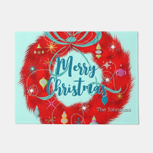 レッドリースレトロクリスマス ドアマット (正面)