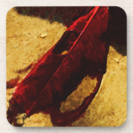 レッドリーフオンビーチ抽象芸術印象主義 コースター (正面)