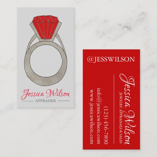 レッドルビーリングや輪宝石ジュエリー評価 名刺 (正面/裏面)