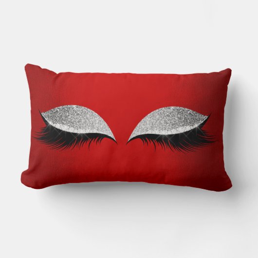 レッドルビー銀グリッターブラックグレームメイクアップまばたき ランバークッション (正面)