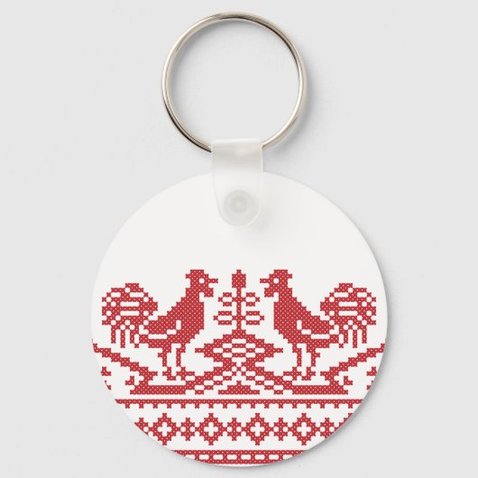 レッドルースターのクロスステッチ キーホルダー (正面)