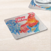 レッドルースターウォーター絵を描カラーズアート誕生日 スクエアペーパーコースター (アングル)